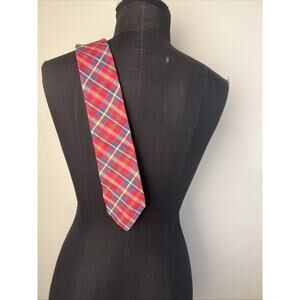 Rooster Men’s Neck‎ Tie For John Wanamaker Red Plaid 3x56